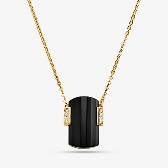🎁 MICHAEL KORS 14K Gold/Onyx Necklace - Picture 1 of 3